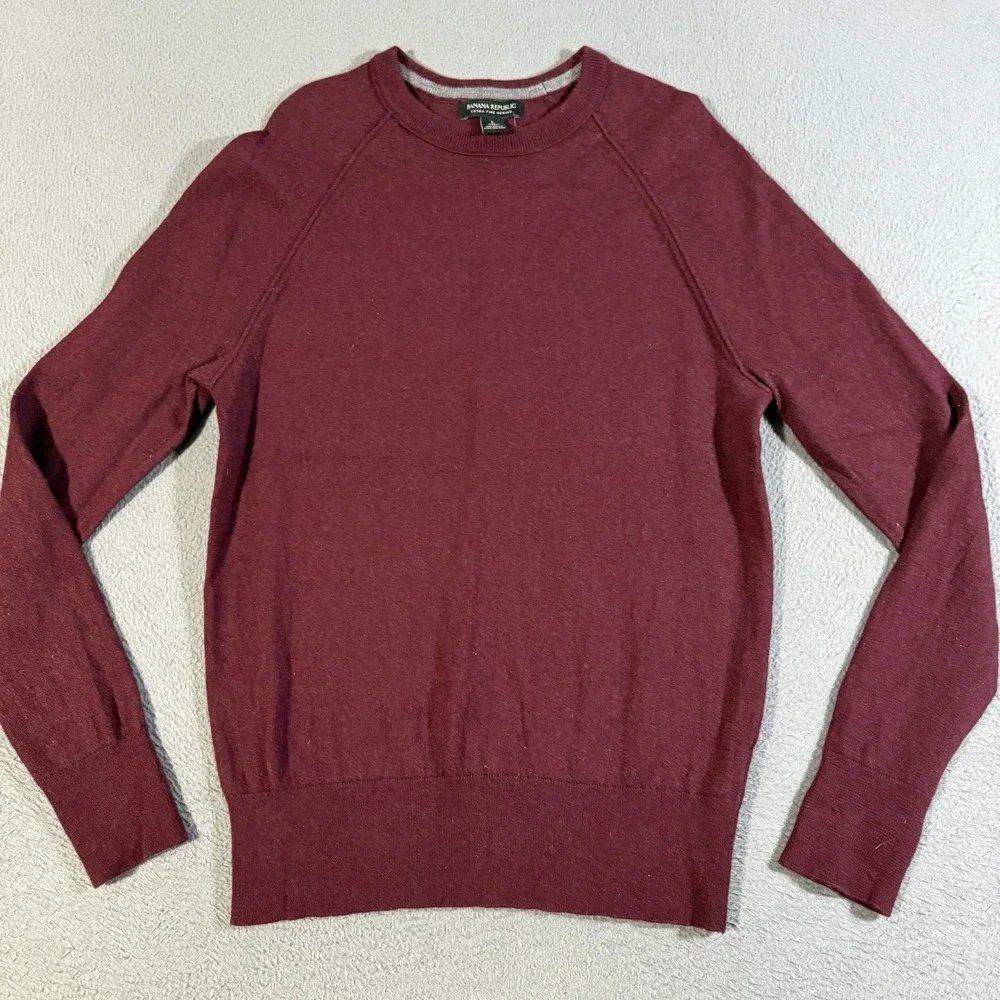BANANA REPUBLIC Mens Extra Fine‎ Merino Wool Burgundy/Red Sweater V Neck SIZE LG